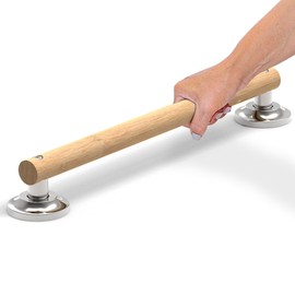 AquaChase Natural Bamboo Grab Bar for Bathroom & Toilet, ADA Compliant Balance Assist Handrail for Handicap and Seniors, 18in Brushed Nickel