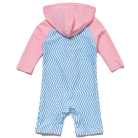 BONVERANO Baby Girl Swimsuits Hooded One-Piece L/S Sunsuit UPF50+ Sun Protection Bathing Suit with Zipper Garage(PINKBLUE,9-12 Months)