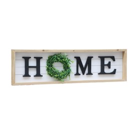 Paris Loft Wooden Framed Home Plaque with Green Wreath for The O|Housewarming Home Decor,Large Farmhouse Home Signs Plaque Wall Hanging Decor for Mantle Living Room. 31.5x1.25x8.75''