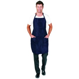 Betty Dain Premier Barber Apron, Water Resistant, Ultra Lightweight Crinkle Antron Nylon, Repels Hair, Pockets with Zippered Bottoms, Multi-Compartment Chest Pocket, Adjustable Neck Strap, Navy