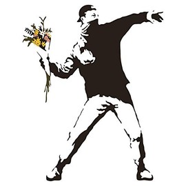 Man Throwing Flowers Abstract Silhouette Look Vinyl Wall Decal - Guy Getting Mad and Throws Flower Bouquet in The Sky Creative Art Wall Decoration 20" x 25"