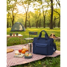 UPPACK Insulated Lunch Bag Women Large Lunch Tote Bag Box Bags Boxes with Shoulder Strap Adult for Women Men Work with Water Bottle Holder Navy Blue