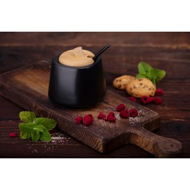 Pullmer Ceramic Sugar Bowl with Bamboo Wood Lid and a Sugar Spoon, Sugar Container (Square, Round, Black)