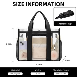 BAGAIL Stadium Approved Clear Tote Bag with Inner Pocket, Transparent Travel Bag for Sports Event, Concert, Work(Black)