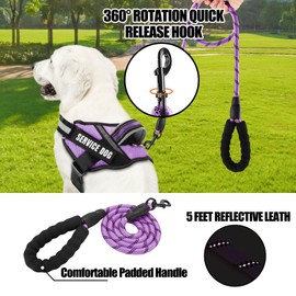 Service Dog Vest Harness and Leash Set, Animire in Training Dog Harness with 10 Dog Patches, Reflective Dog Leash with Soft Padded Handle for Small, Medium, Large, and Extra-Large Dogs (Purple, XL)