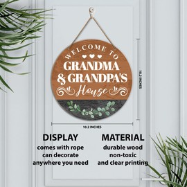 Grandma and Grandpa House Signs Wall Decor for Front Door Porch Decorations, Welcome Hanging Signs Decor, Father's Mother's Day Christmas Birthday Gift for Grandma Nana Grandpa Papa Grandparents