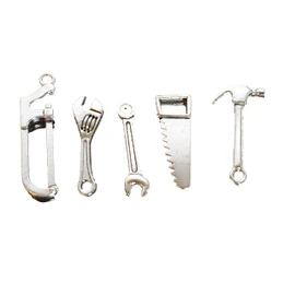 Fat-catz-copy-catz 5x Miniature Tiny Metal DIY Tools for Jewellery, Earrings, Keyring Craft Making Hammer Saw Spanner