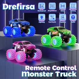 Drefirsa Pink Monster Truck, Unicorn Remote Control Car, 4WD All Terrain Off-Road Girl RC Truck with Colorful Light, Waterproof Remote Car Toy for 6 7 8 9 10 11 12 Year Old Girl Birthday Gift