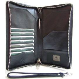 New Unisex Visconti Italian Style Leather Passport Travel RFID Anti Fraud Wallet Black Or Brown Style MZ101 Monza Wing (Italian Black)