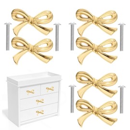 Cbbaokyy Bow Knobs for Dresser, 6PCS Metal Bow Dresser Knobs Vintage Handles Gold Handles for Home Kitchen Cabinet Hardware Cupboard