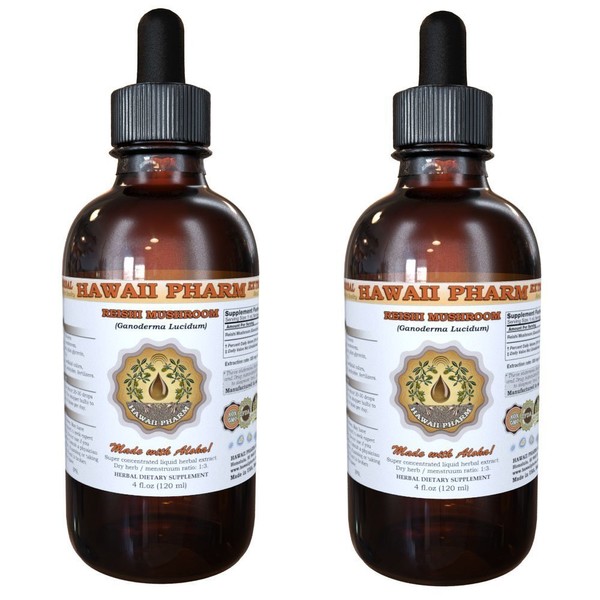 HawaiiPharm Reishi Liquid Extract - Tonic of Emperors, Organic Reishi Mushroom (Ganoderma Lucidum) Tincture, Herbal Supplement, Made in USA, 2x4 fl.oz