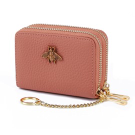 imeetu RFID Credit Card Holder, Small Leather Zipper Card Case Wallet for Women (Max,Coral Pink)