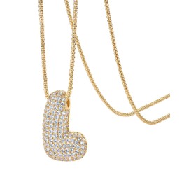 PAVOI 14K Yellow Gold Plated Pendant Chain Necklace for Women | Chunky Initial Bubble Letters Necklace | Letter L, Yellow Gold, Cubic Zirconia