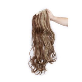 Long Short Claw Ponytail Hair Extension One Piece Cute Clip in on Ponytail Jaw/Claw Synthetic Straight Curly Hairpieces 24" Curly Light brown & ash blonde