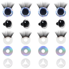 Toaob 16 Pieces 16 mm Silver Doll Eyes Safety Eyes Plastic Craft Eyes Glitter Toy Eyes with Eyelashes and Hard Disc for Crochet Animals Doll Puppet Plush Toy Teddy Eyes