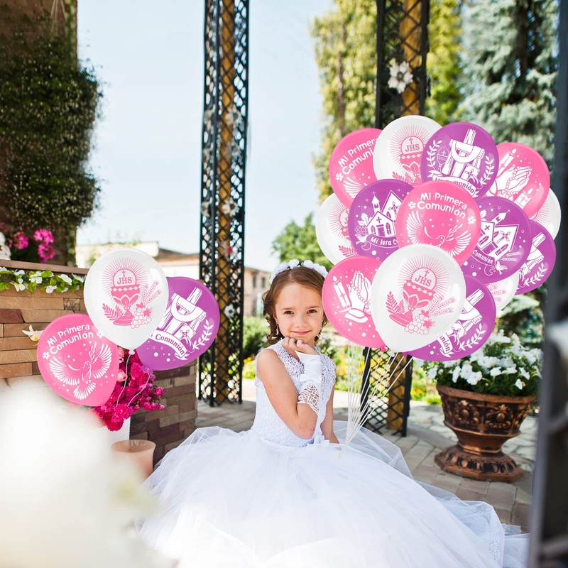 DPKOW 28pcs Pink Mi Primera Comunión Globos Decoración para Chica