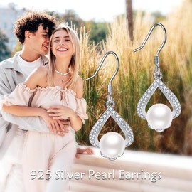 Pearl Drop Earrings Sterling Silver Infinity Dangle Earrings Twisted Pearl Jewellry for Women (Pearl)