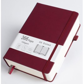 Thick Bullet Dotted Journal with 366 Numbered Pages, A5 Journal for Writing with 100GSM Dot Grid Paper, Hardcover Leather Notebooks for Women Men School Note Taking Work Diary, 5.7"x8.3" Bungandy