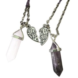 2Pcs Hexagonal Crystal Bead Love Heart Pendant Necklace Set for Women Men Engraved Best Friends Gemstone Puzzle Necklace Friendship Jewelry Gift-B purple