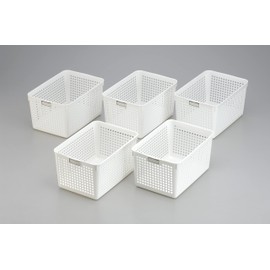 Inomata-K 96189 Storage Basket, Name Basket, Deep White, Set of 5, Made in Japan, See Contents, Index, Mesh, Breathable, Simple, Stylish