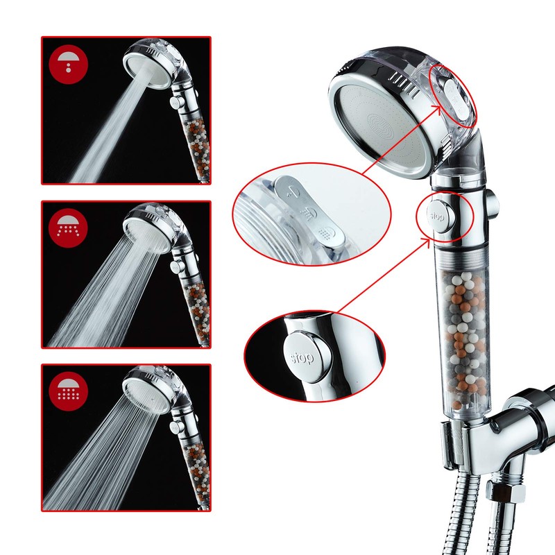 Filtered Shower Head with Purifying Beads – 3 Function High