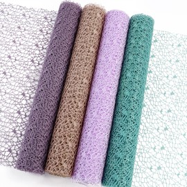 Korean Jacquard Net Mesh Openwork Floral Wrapping Paper 1 Roll Florist Supplies Flower Bouquet Wrapping Paper Floral Supplies for Fresh Flowers, 50cm x 5 Yard (Sauce Purple)