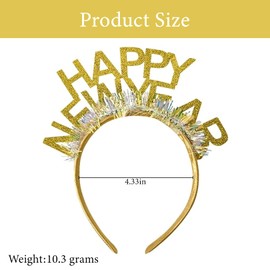 Pejlnd 2025 Happy New Year Star Headband, New Years Eve Party Photobooth Props Glitter Gold Happy New Year Hair Bands Hair Accessories for New Years Eve Decorations 2025 Party Supplies (Gold)