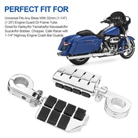 32mm For Harley Highway Pegs, Hutexico Motorcycle Highway Foot Pegs 1.25” Engine Guard Foot Rest With P-Clamps Mounts Kits For Touring Road King Street Softail Dyna Sportster Kawasaki Suzuki