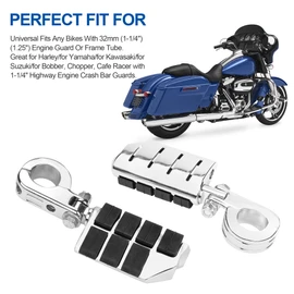32mm For Harley Highway Pegs, Hutexico Motorcycle Highway Foot Pegs 1.25” Engine Guard Foot Rest With P-Clamps Mounts Kits For Touring Road King Street Softail Dyna Sportster Kawasaki Suzuki