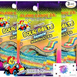 Sour Belts Candy for Chamoy Pickle Kit Sour Strips Sour Straws Mexican Candy Variety Pack Super Sour Candy Variety Pack Chamoy Candy Sourest Candy In The World TikTok Trend Items Includes Tiktok Magnet by Patroclus (Rainbow 3-Pack)