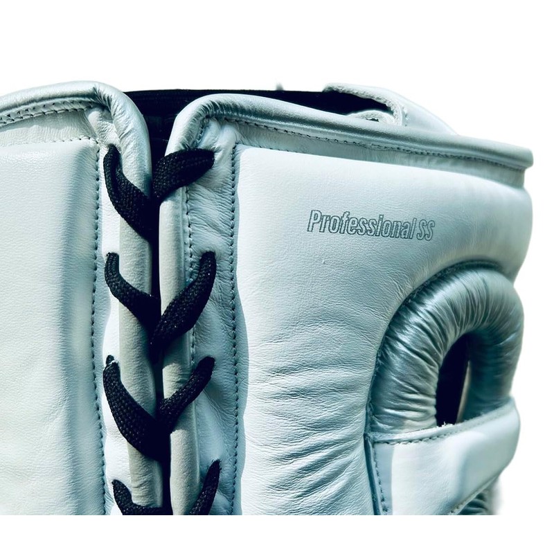 PRIZE RING "Professional SS" Genuine Leather Headgear Silver/White Large