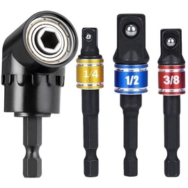 GY-3-Piece 1/4 Inch 3/8 Inch 1/2 Inch Cr-V Hexagonal Socket Adapter, Socket Spanner, Socket Set + 1 Piece, 105° Angle Holder, Angle Screwdriver Attachment Adapter, 1/4 Inch Hexagonal Handle