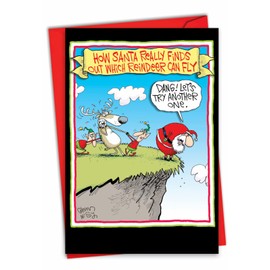 5802 'Reindeer Can Fly' - Funny Merry Christmas Greeting Card with 5" x 7" Envelope by NobleWorks