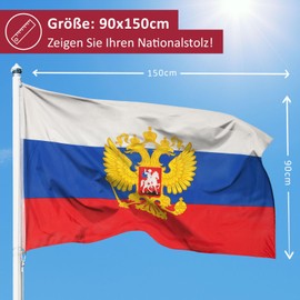 PHENO FLAGS Russia Flag 90 x 150 cm with Eagle - Weatherproof Flag with Brass Eyelets, 100% Polyester, Robust Double Stitching and in Vibrant Colours - Ideal for Flag Lovers