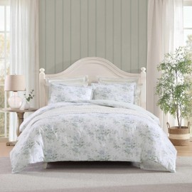 Laura Ashley - Duvet Cover Set, Super Soft Bedding with Matching Sham, Serene Watercolor Floral Design, Elegant and Feminine Aesthetic (Arundel Grey, Twin)