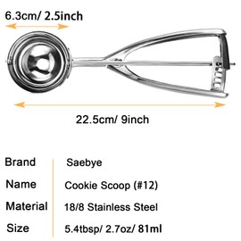 Saebye Cookie Scoop, 18/8 Stainless Steel Ice Cream Scoop Large