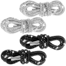 4 Pieces Rhinestone Glitter Rope 55'' Shoelaces Crystal Shoe Laces Bling Bling Drawstring Cords Replacement Shiny Round Shoe Laces Sneakers Canvas Athletic Girls' Cheerleading Shoes