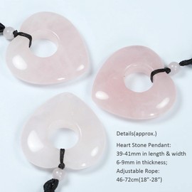 Nupuyai Healing Crystal Heart Pendant Necklace for Women, Natural Polished Stone Pendant with Adjustable Cord, 70cm Rose Quartz