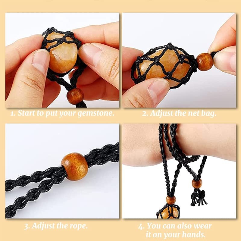 AIMALL Empty Stone Holder Necklace Crystal Quartz Gemstone Cage Rope