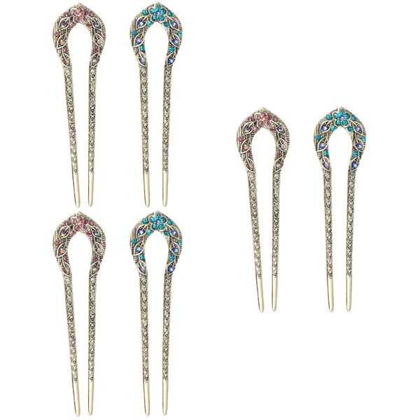 FOMIYES Pack of 6 Rhinestone Updo Hairpin French Hair Clips Women's Hair Clips Hair Clips for Women Metal Hair Forks and Sticks for Long Hair Retro Hair Clip