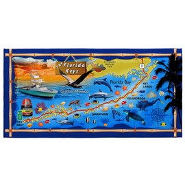 Florida Keys Map Beach Towel Souvenir Style 30 x 60 inches Sunshine State Islamorada Southernmost point 100% Cotton