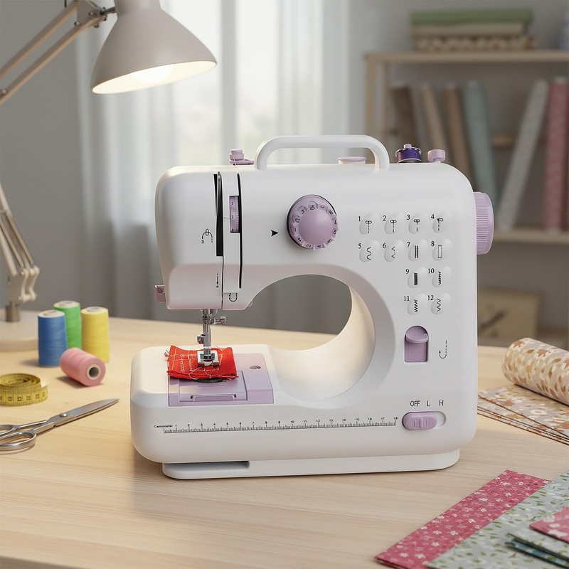 Kids Sewing Machine with 12 Built-in Stitches, 2-Speed Foot Pedal,
