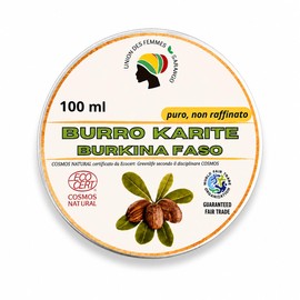 Burro di Karité del Burkina Faso(100ml), puro non raffinato, certificato Ecocert. Idrata e rigenera la pelle. Prodotto equo solidale