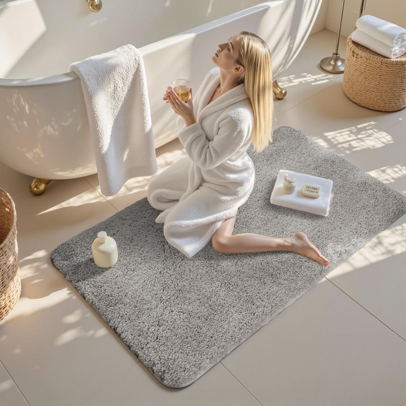 Tuocal Microfiber Thickened Bath Mat, Non Slip Super Absorbent Ultra