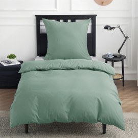 BEDSURE Bed Linen 135 x 200 cm Cotton Green - Bed Linen Sets 135 x 200 cm Duvet Cover 2-Piece with Pillowcase 80 x 80 cm, Oeko-Tex Bed Linen Green with Zip