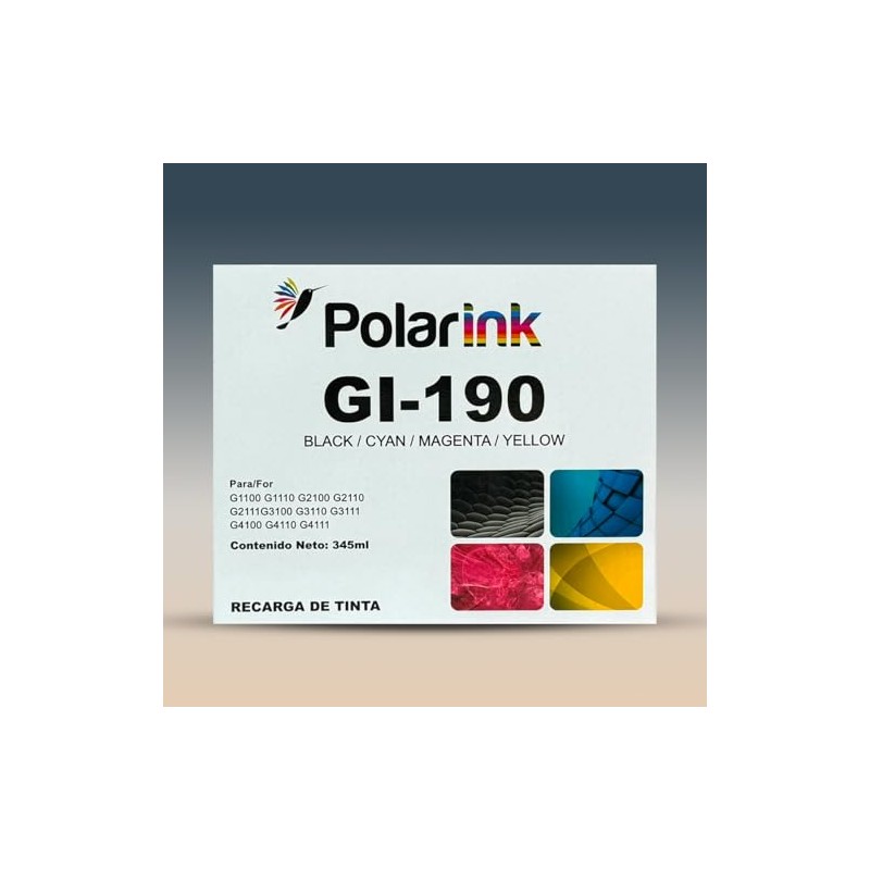 Kit 4 Tintas Compatibles con Canon Gi-190 G1100 G1110 G2100