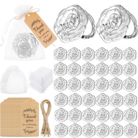 Woanger 36 Set Rose Compact Mirrors Bulk Wedding Favors Including Rose Shape Mirrors and Thank You Tags Jute Twine with White Organza Bag for Quinceanera Wedding Party Guests Souvenir Gift(Silver)