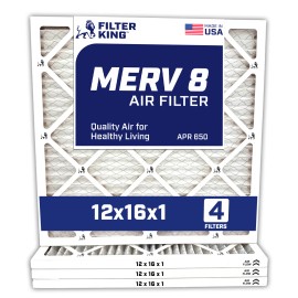 Filter King 12x16x1 Air Filter 4-PACK MERV 8 Actual Size 11.5 x 15.5 x .75"