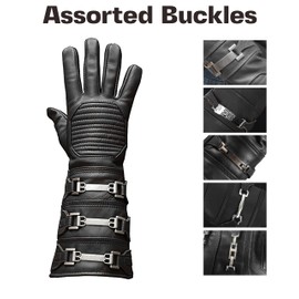 URBAN BUCK Real Leather Gauntlet Costume Long Regular Fit Mens Assorted Buckle Cosplay Glove Right Hand Black (M)