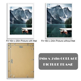 Hongkee 18x24 Frame Set of 3 - Display 16x20 Photo with Mat or 18 x 24 Poster without Mat, Wall Mounting Horizontal and Vertical, White